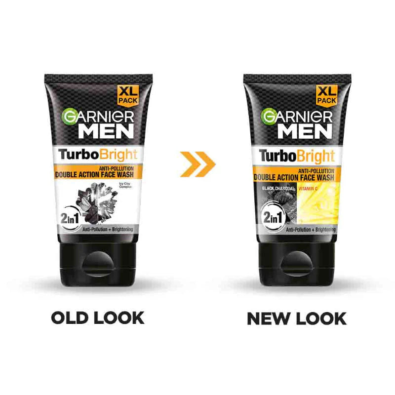 Garnier Men, Face Wash, TurboBright Double Action (Pack of 2)